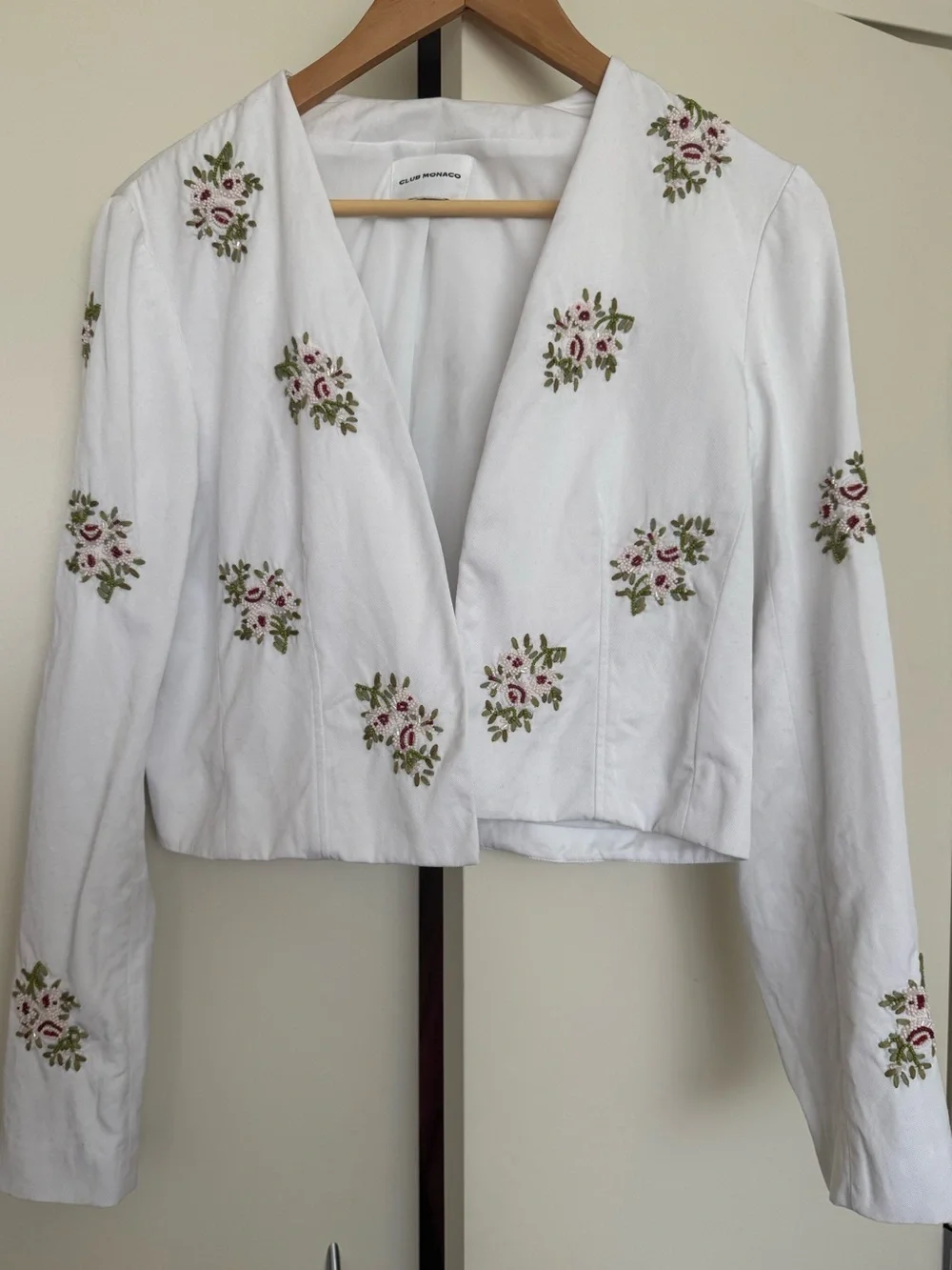 Club Monaco Vintage White Cropped Floral Beaded Embroidered Jacket 8/S Dainty - Picture 1 of 4